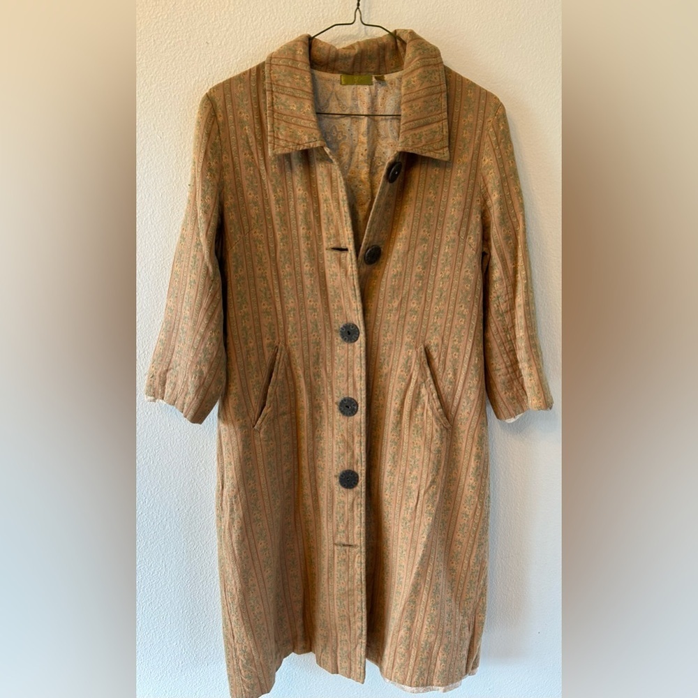 Kit Cornell Vintage Lined Brown Floral Print Long Coat small Womens Cottagecore